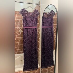 Adrianna Papell Deep Purple Lace Maxi Dress